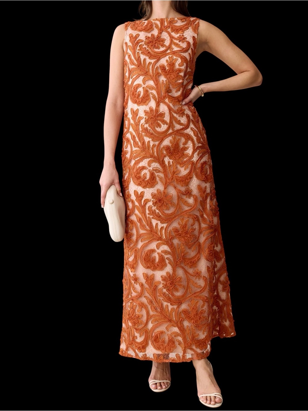 O.P.T. Few Moda Leanne Dress Orange Appliqué  Sleeveless NWT